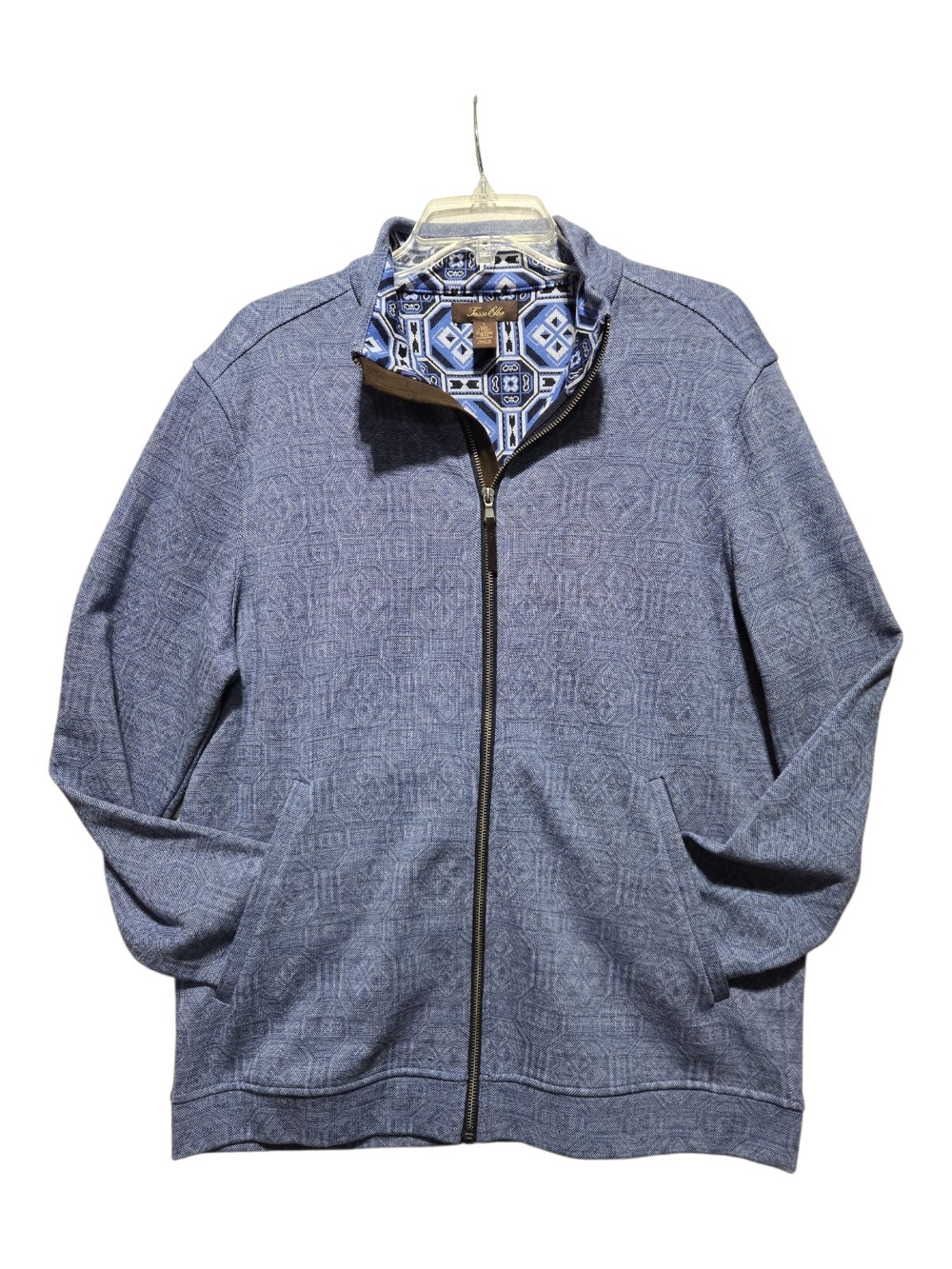Tasso Elba Knit Jacket Full Zip Jacquard Print Knit Jacket Blue Men's Size Large